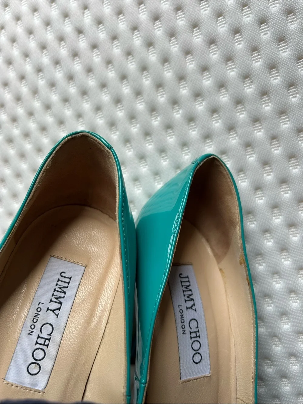 Jimmy Choo Anouk 120 Azora Turquoise Patent Leather Pumps IT 38 US 8
